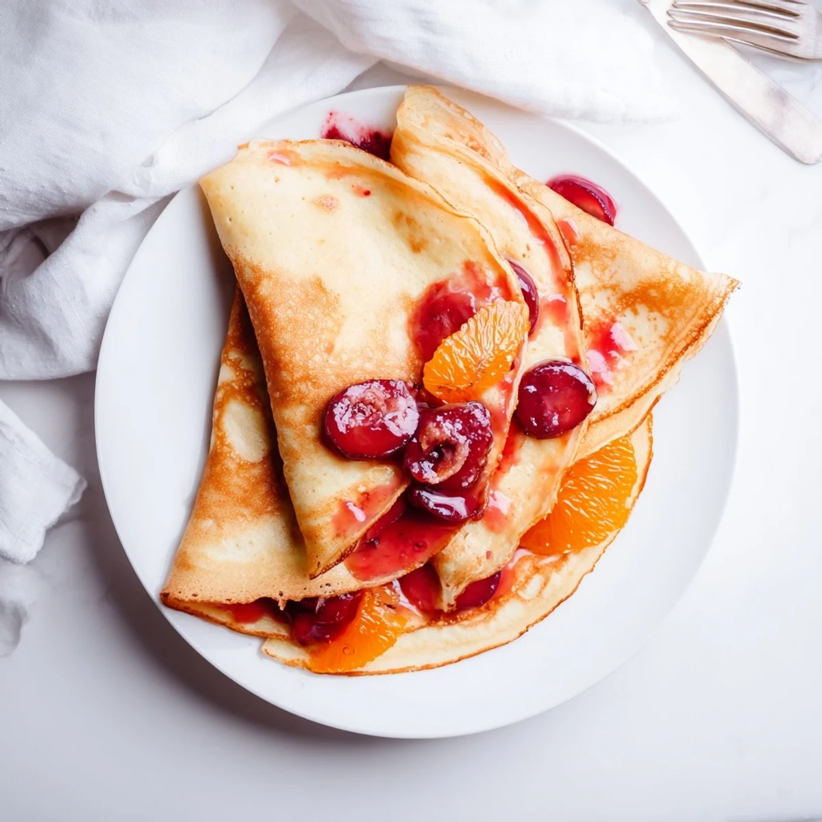 Elegant Cherry-Coded Crêpe Suzette