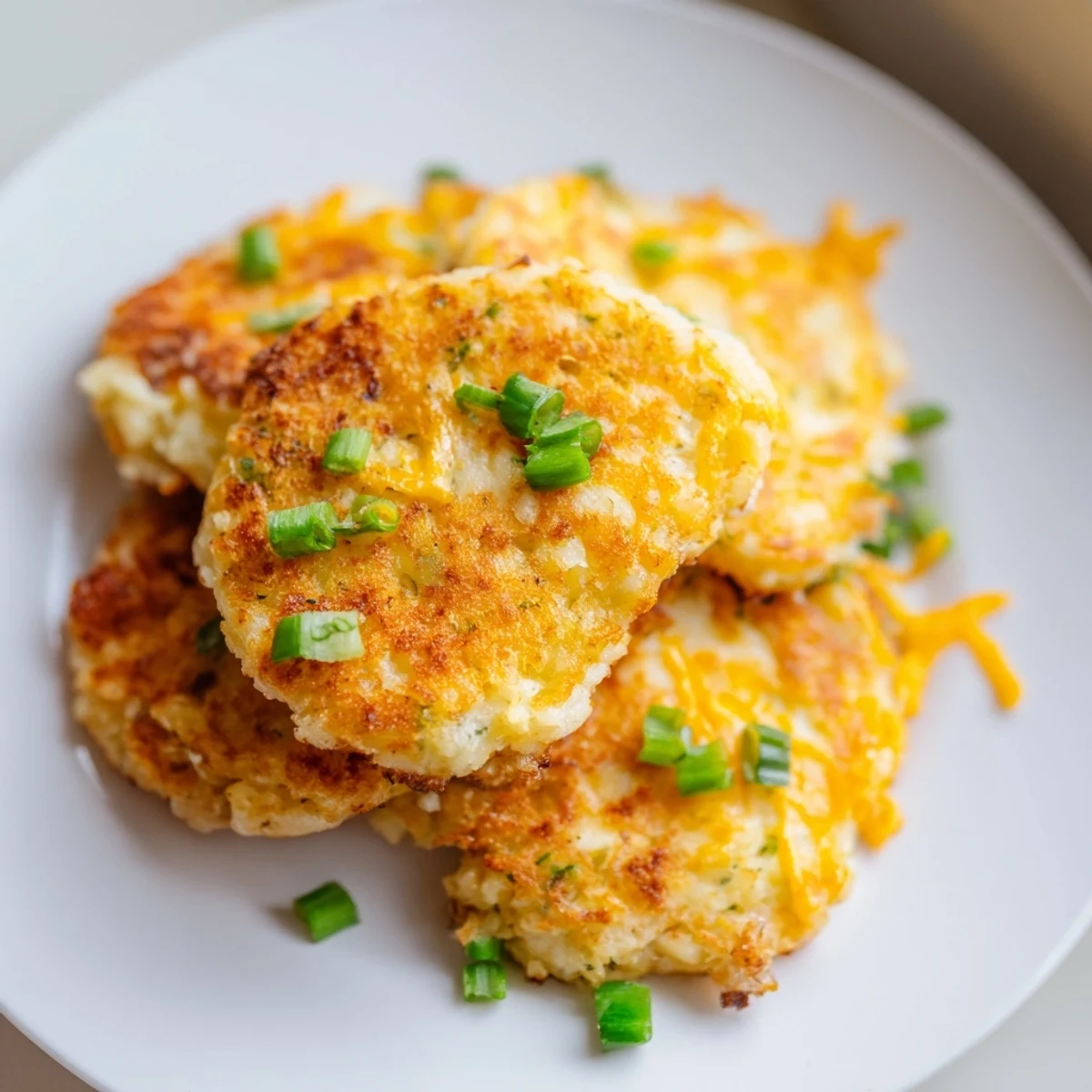 Freshly fried Simple Garlic Mashed Potato Cakes, showing a beautiful texture and appealing aroma.