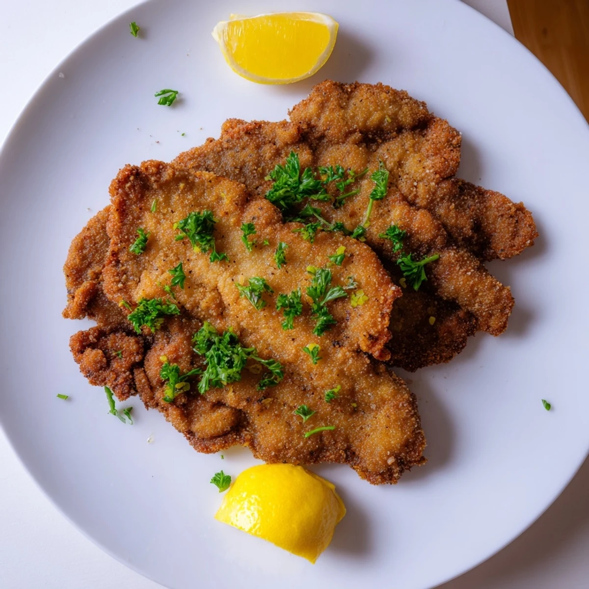 A plate of hot Air Fryer Wiener Schnitzel ready to devour, a classic Austrian comfort food.