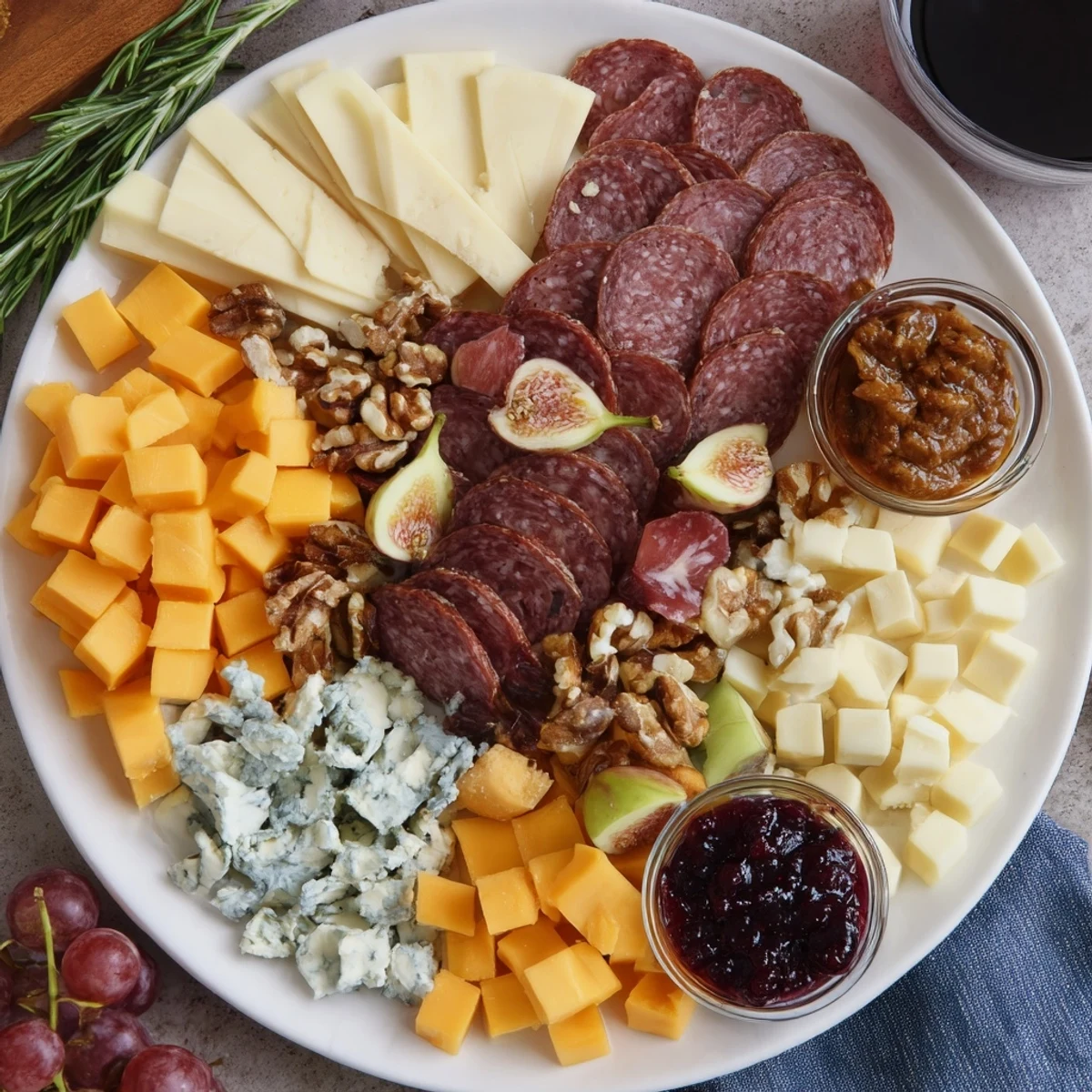 Close-up of a beautifully arranged Deer Antler Charcuterie board, showcasing artisan cheeses and wild boar prosciutto.