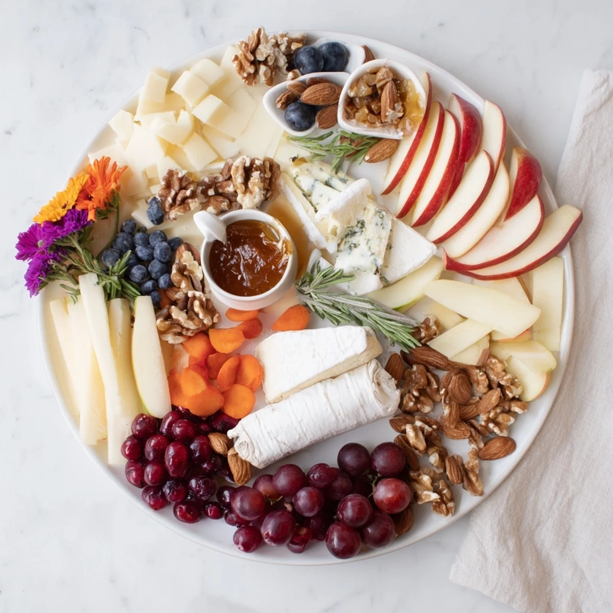 A beautiful Woodland Creature Cheese Platter, offering creamy brie, aged cheddar, and seasonal fruits for sharing.