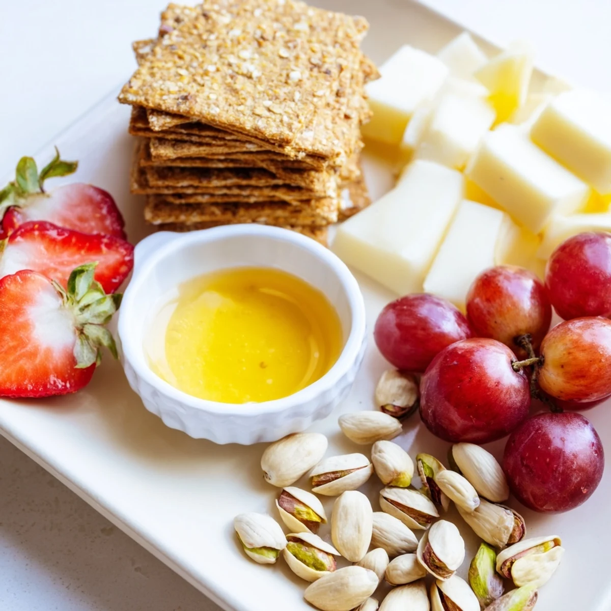 This inviting Bears Honey Pot Board features tempting honey alongside diverse fruits and savory cheeses.