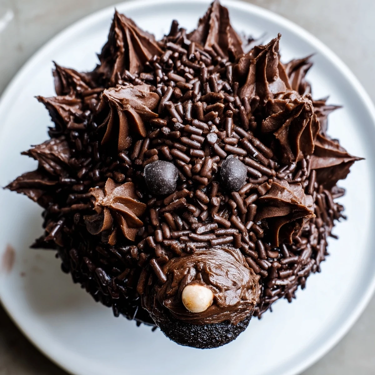 A delightful Hedgehog Cupcake Tower with fluffy chocolate frosting and crunchy almond spikes.