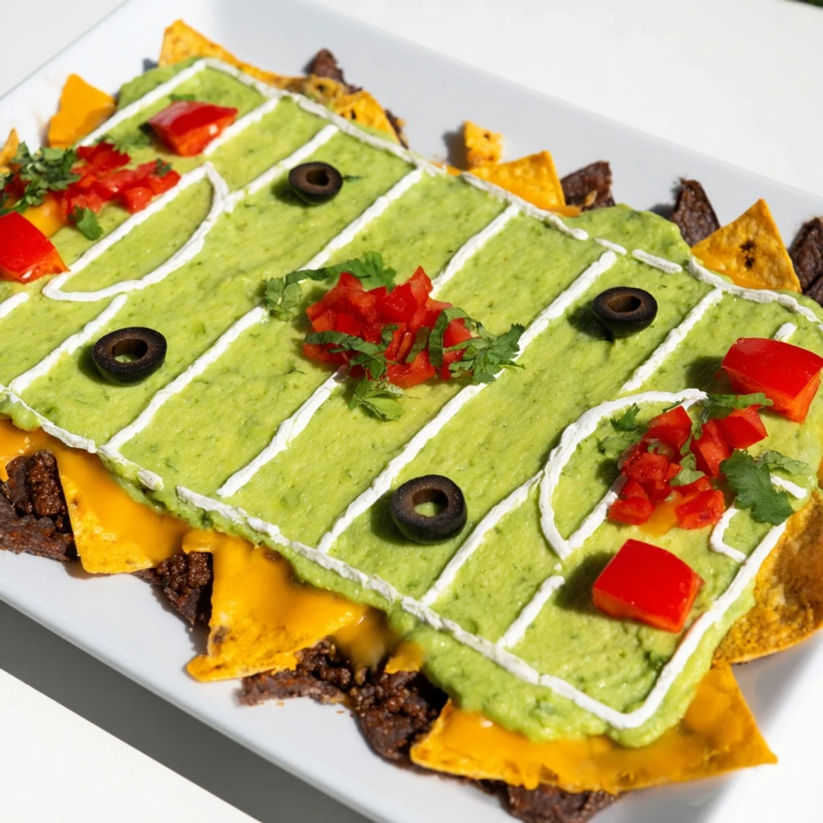 This delicious Soccer Field Nacho Platter presents a festive arrangement, perfect for sharing with friends and family.