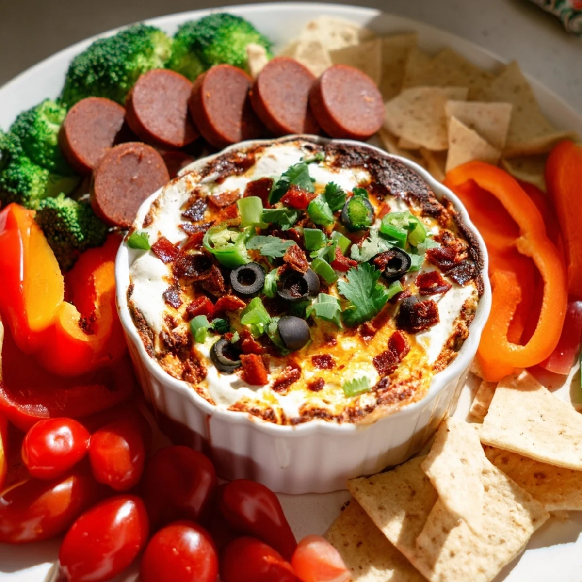 Molten lava flow volcano dip bubbling in a bowl, surrounded by colorful vegetables and chips, ready to scoop.