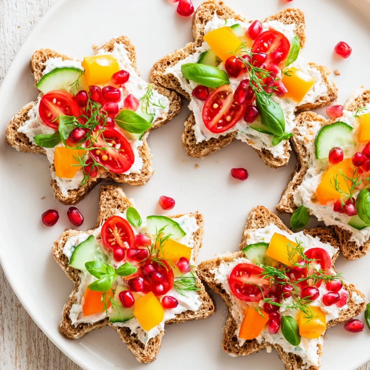 Crown Jewel Star-Shaped Sandwiches, vibrant party snacks with colorful veggies nestled between star bread.