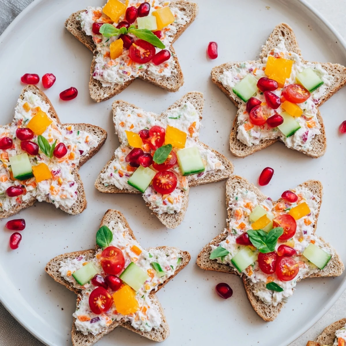 Freshly assembled Crown Jewel Star-Shaped Sandwiches with a creamy filling and optional jewel-like garnishes for the perfect bite.
