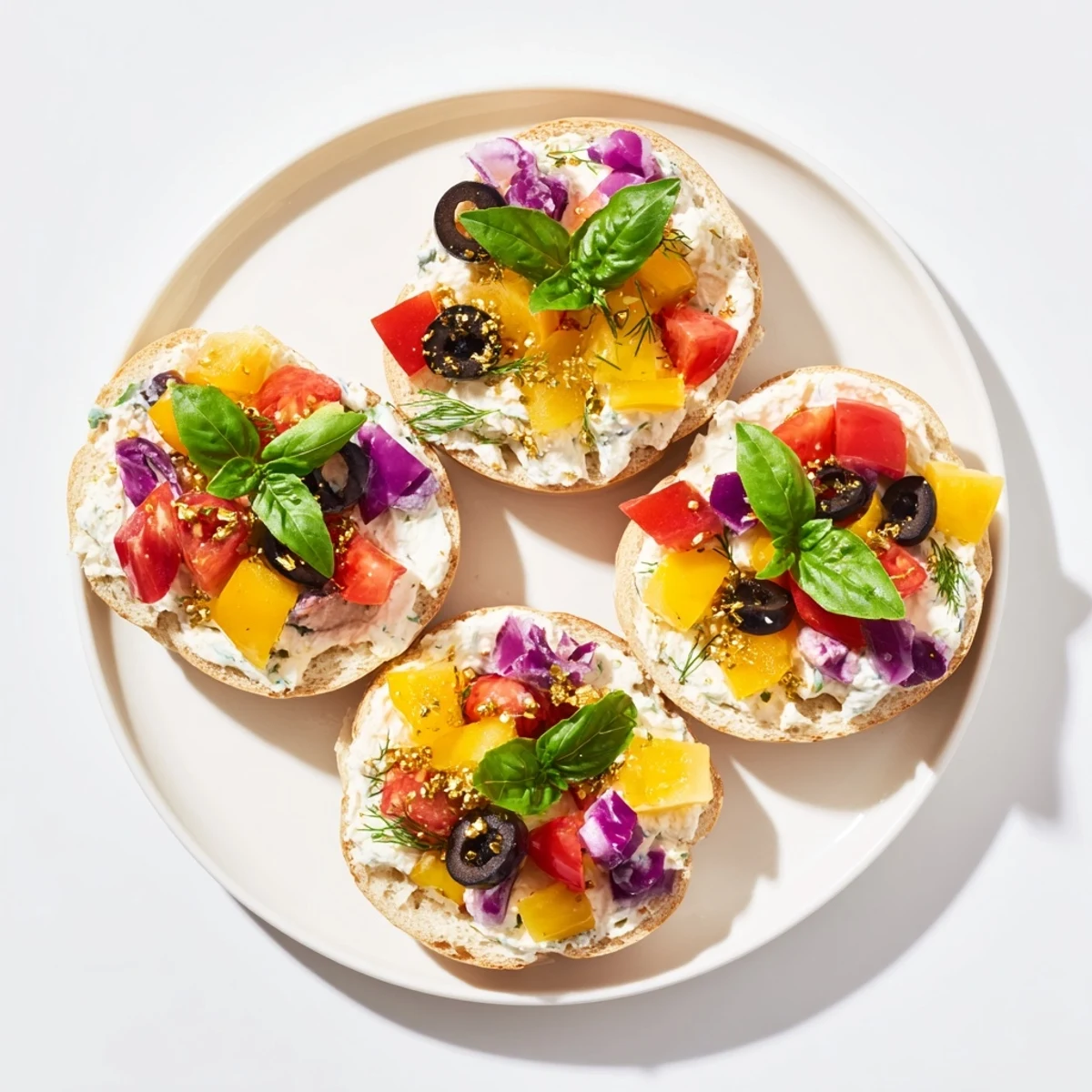 Olympic Rings Medal Appetizer arranged beautifully with mini bagels and colorful cream cheese toppings for a festive treat.