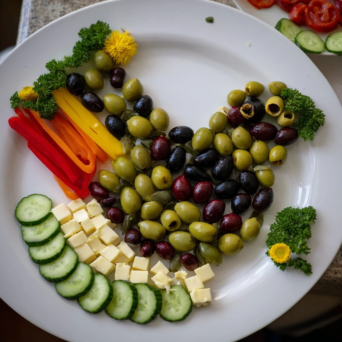 This Colombe de la Paix Olive Platter offers a taste of Mediterranean delight with olives, feta, and Manchego.