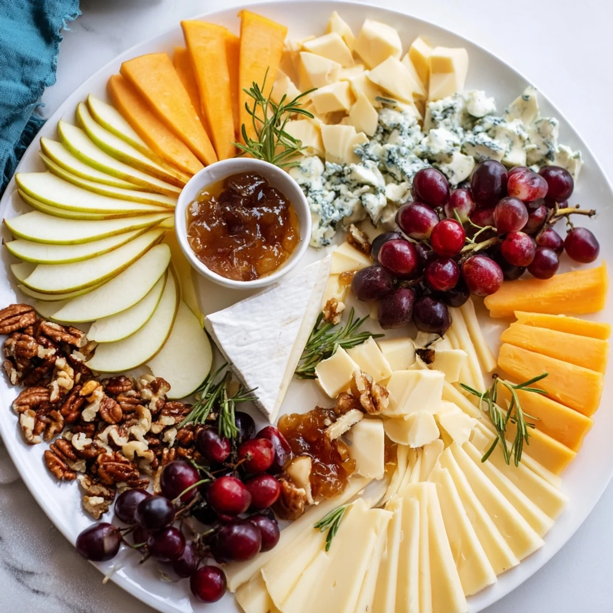 A beautifully arranged Seasonal Platter: Winter Cabin Cheese Display with assorted cheeses, fruits, and nuts.