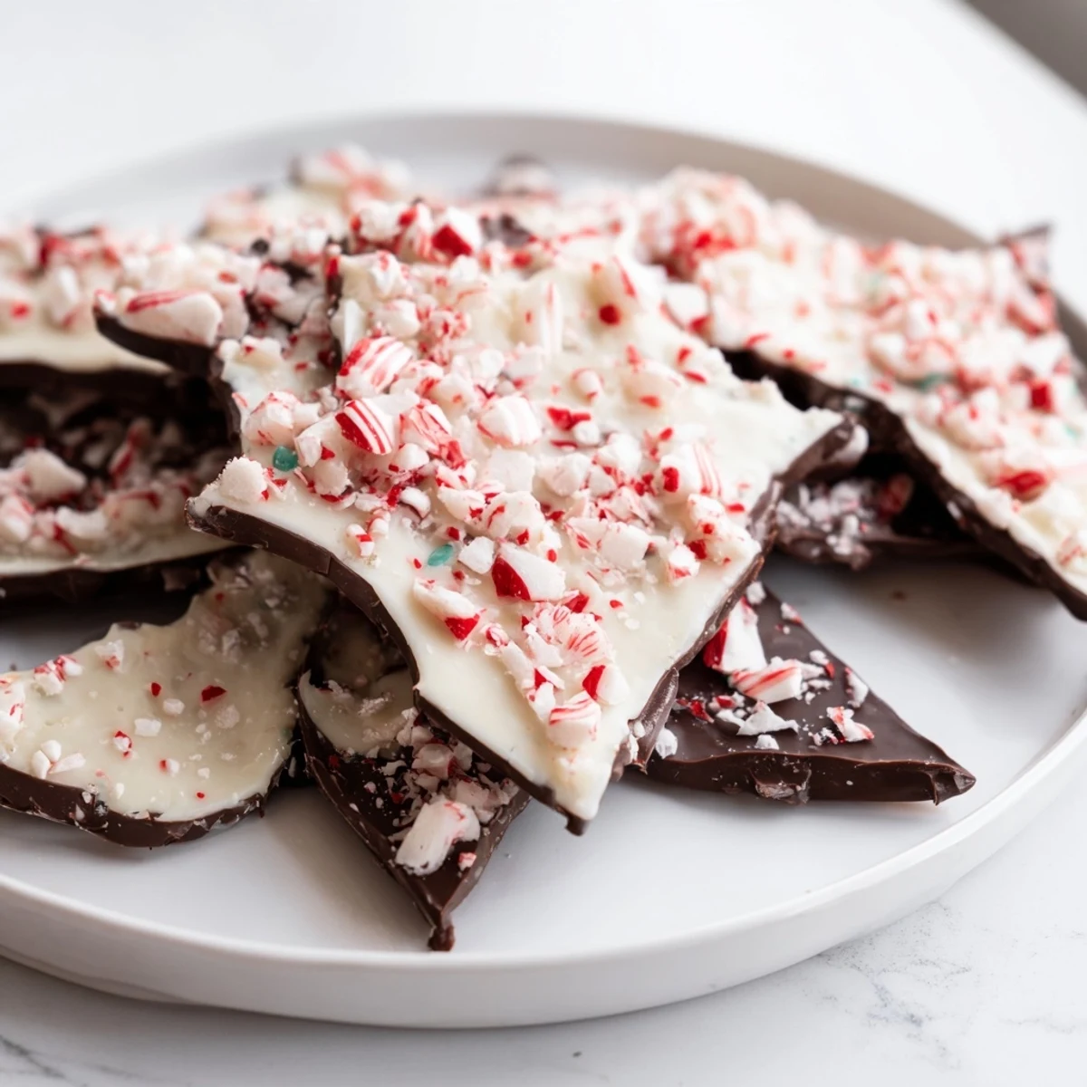 Close-up of freshly made Peppermint Bark Snowflakes, covered in crushed candy for a festive look.