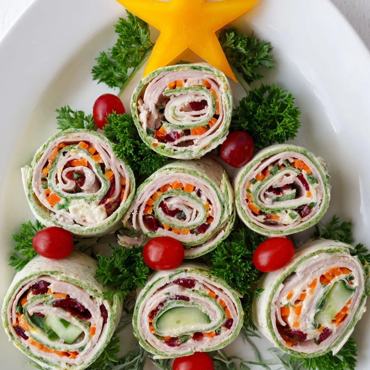 These easy Smoked Turkey Pinwheels are artfully arranged in a holiday tree shape for serving your guests.