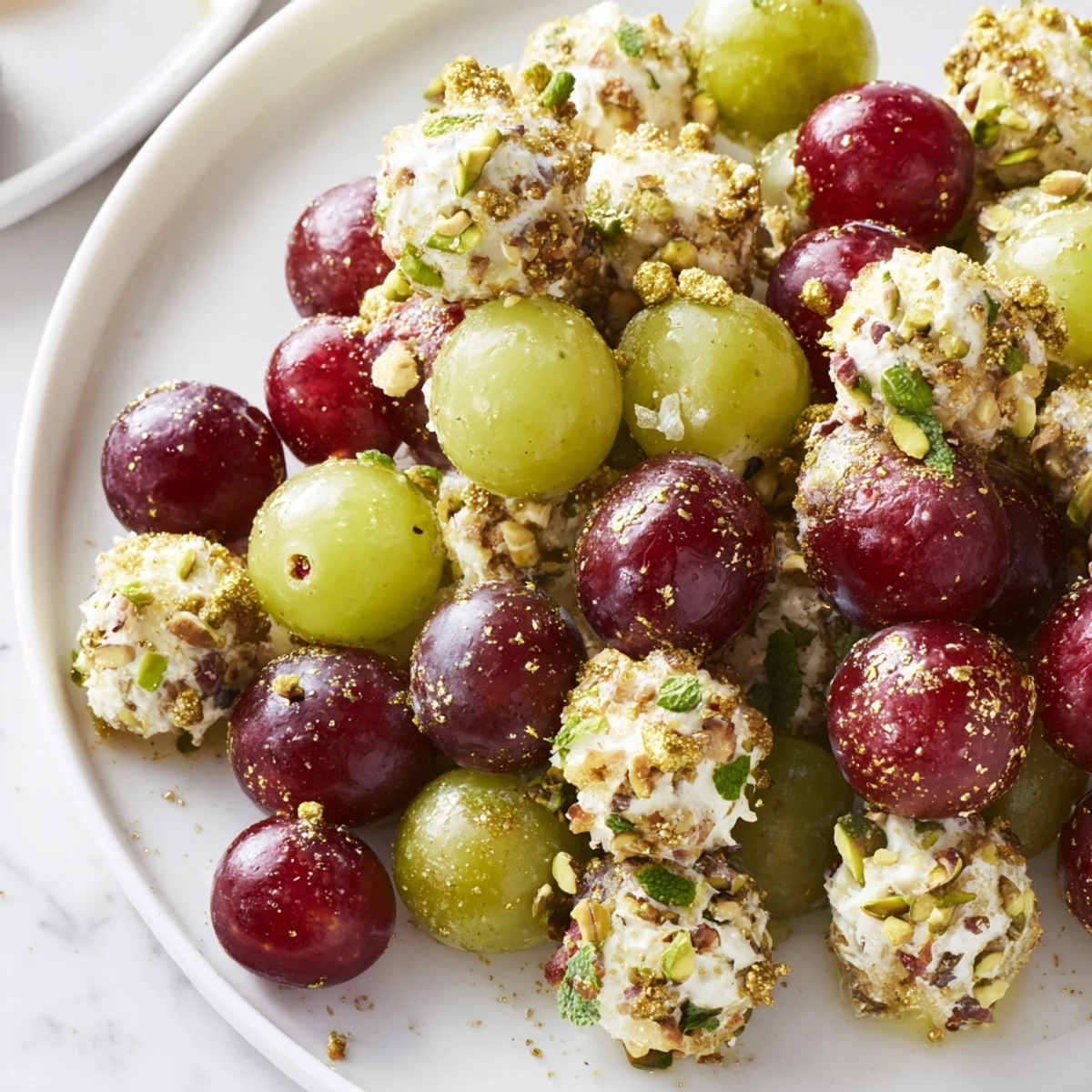 Sparkling Grape Cluster Appetizer: Creamy grapes coated in nuts, a beautiful holiday appetizer ready to serve.