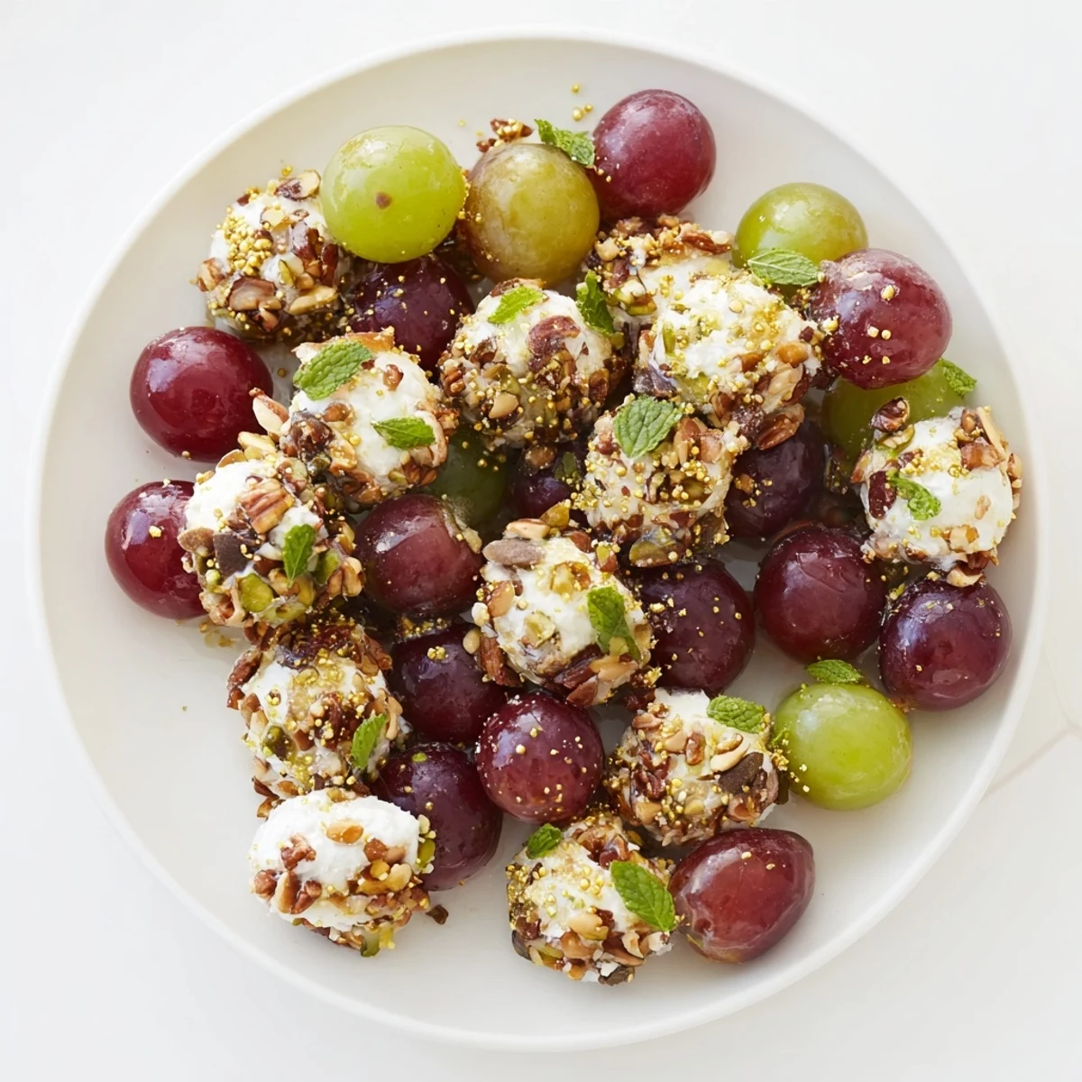 Delicious Sparkling Grape Cluster Appetizer with a festive arrangement of grapes and glistening toppings.