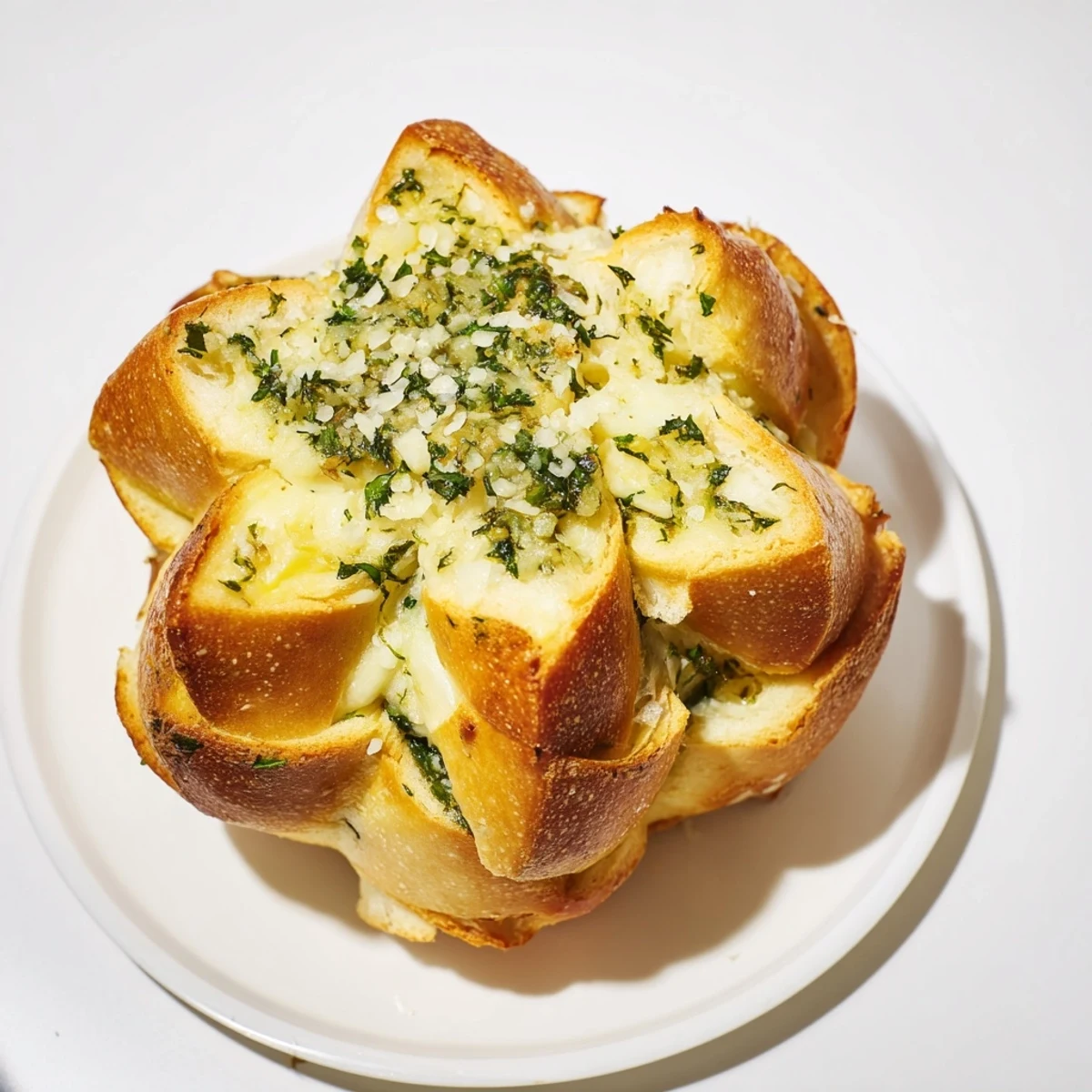 Freshly baked star-shaped garlic bread; visually stunning pull-apart creation, ready to serve and enjoy.