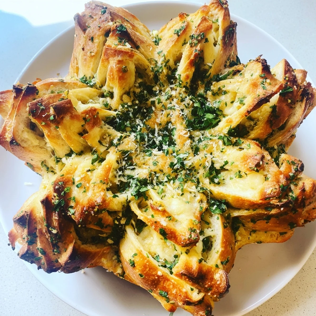 Golden, star-shaped garlic bread, bubbly with melted cheese, perfect for sharing at a gathering.