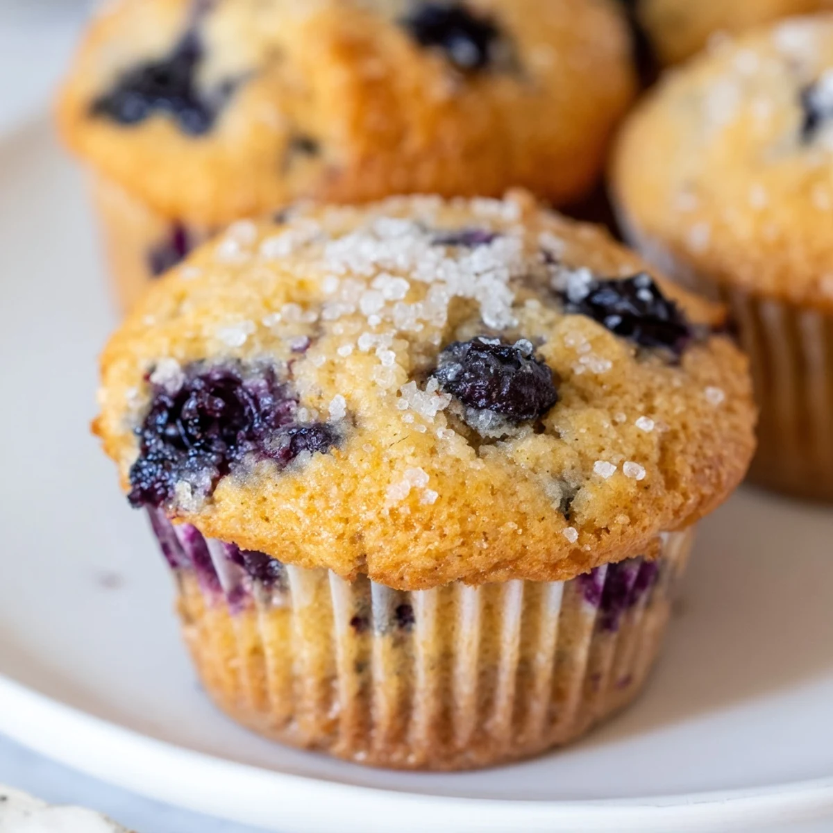 Fluffy mini blueberry muffins, perfectly golden, displayed in a rustic woven basket for brunch.