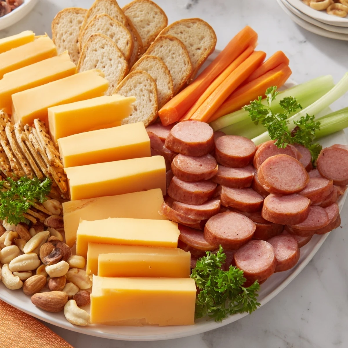 View a close-up of the flavorful tailgate party power stack, featuring a layered platter ready to impress a crowd.