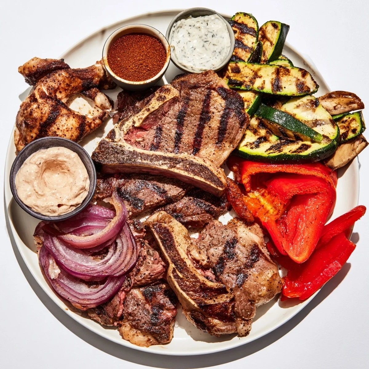 Vibrant image: the Backyard BBQ Companion with sizzling grilled meats, colorful veggies, and bread.
