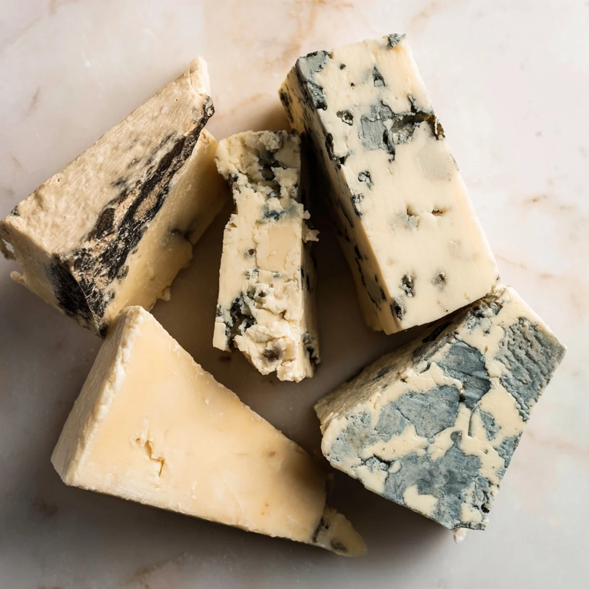 The Marble Quarry cheese board arrangement, featuring chunks of blue and white cheddar ready to be enjoyed.