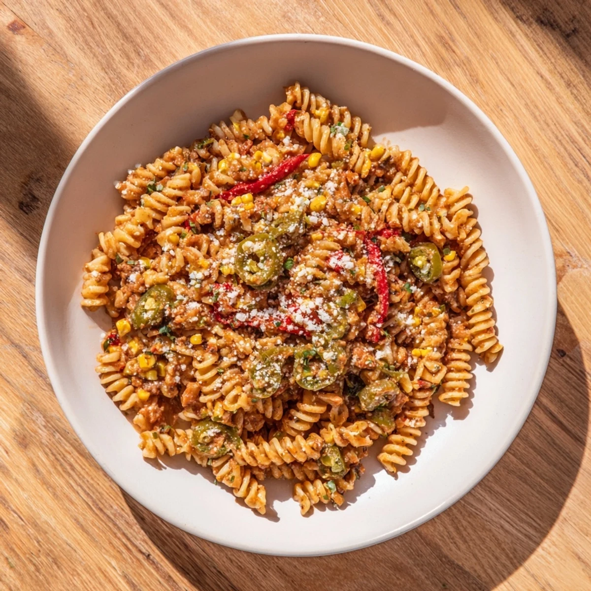 Creamy One-Pot Mexican Street Corn Pasta, bursting with colorful corn and cotija cheese!