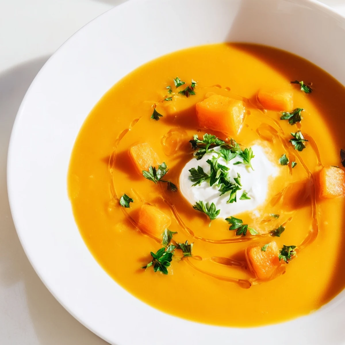 A bowl of creamy Sweet Maple Carrot Soup, inviting with its subtle sweetness and warmth.