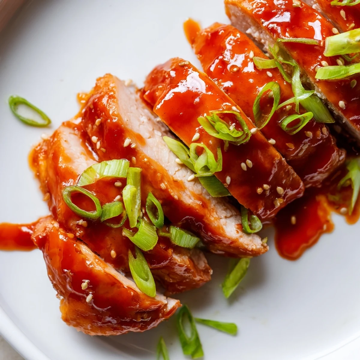 Enjoy the delicious aroma of this Sweet and Spicy Sriracha Honey Chicken, served with a sprinkle of sesame seeds.
