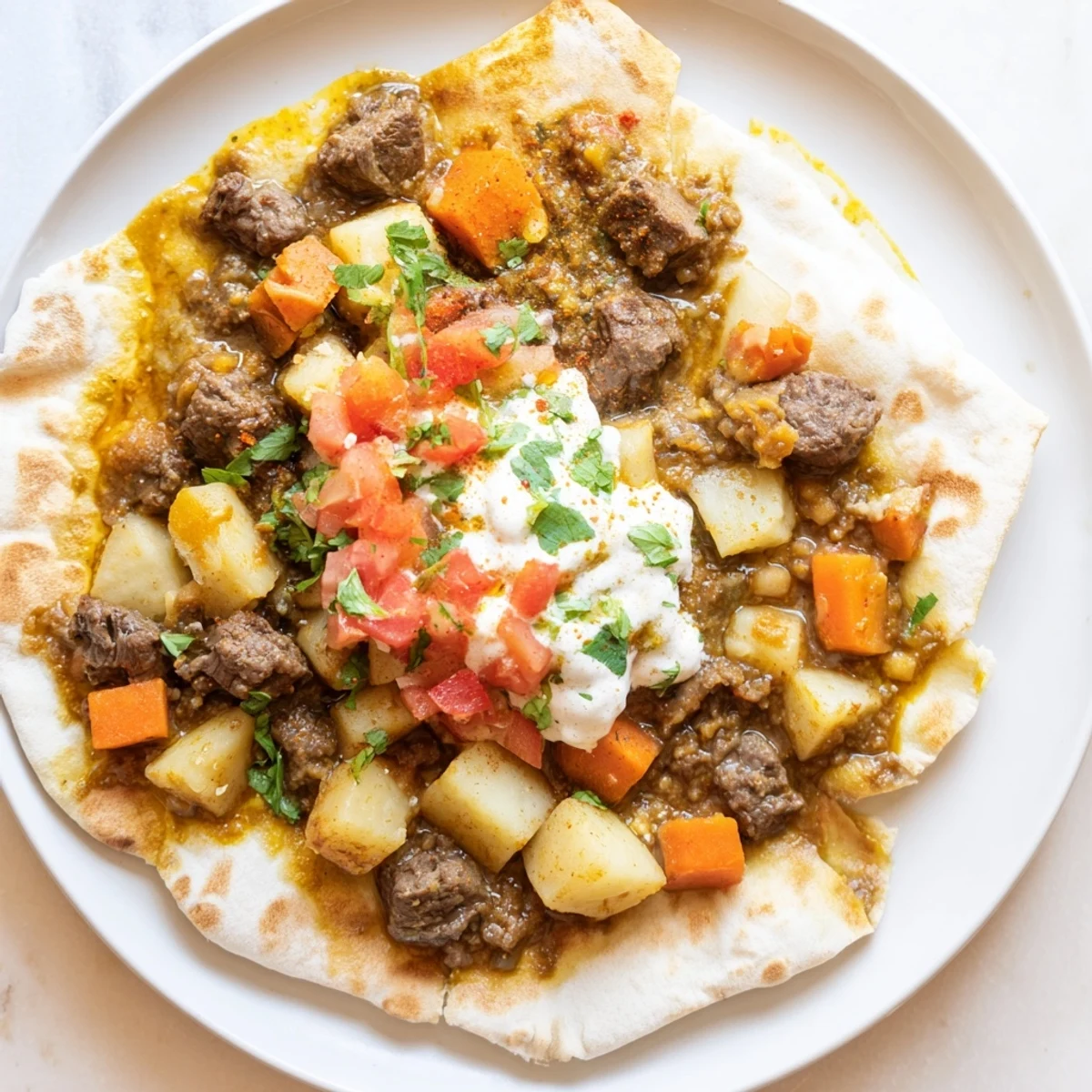 A close-up of savory Yemeni Saltah stew, rich with meat and vegetables, promising a flavorful experience.