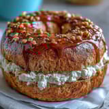 Golden-brown bagels made with whole wheat flour and protein powder, paired with a creamy honey-vanilla yogurt dip for a satisfying snack.