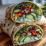 Vibrant veggie wraps filled with colorful bell peppers, carrots, and cucumber, drizzled with zesty homemade lemon aioli sauce.