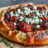 Savory Roasted Cherry Tomato and Feta Galette, a warm, flaky pastry delight.