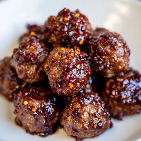 Plump Cherry-Date Glazed Meatballs, glistening in a rich, sweet sauce, ready for a party.