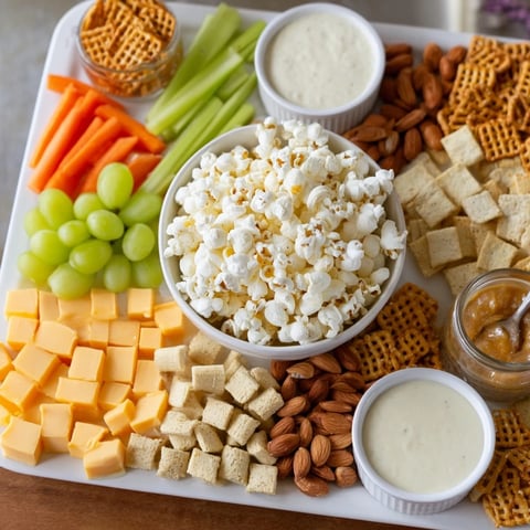 A Movie Night Munchie Board, offering a delightful mix of savory and sweet treats ready for movie time.