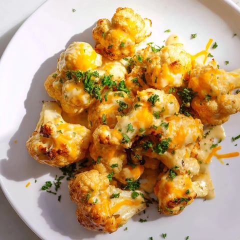 Steaming hot Cheesy Cauliflower Mac, a low-carb delight brimming with melted cheese and tender cauliflower.