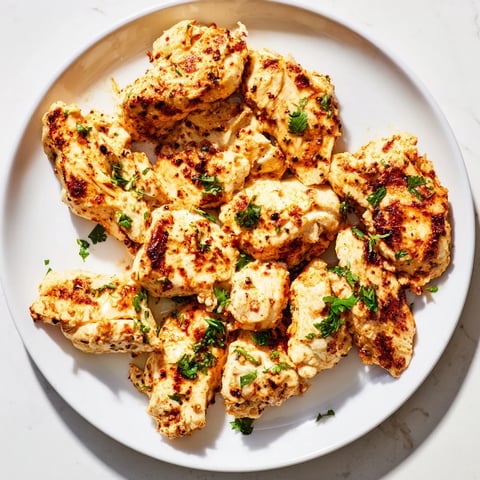 Tender Greek yogurt chicken breasts, baked golden brown, ready to be sliced and served with lemon.