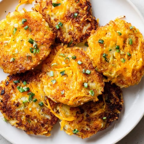 Warm, cheesy Simple Garlic Mashed Potato Cakes with a delightful crispy exterior, ready to serve.