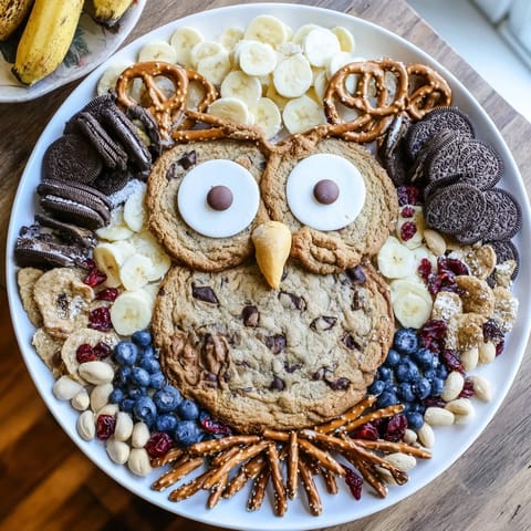 A festive Owl Hooting Dessert Board overflowing with treats, perfect for a themed party.