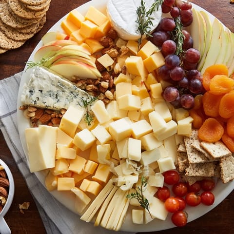 This inviting housewarming open house spread displays cheese blocks, crackers, and sweet and savory pairings for guests.