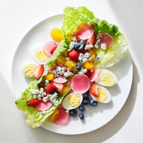 This colorful Baby Shower Pastel Palette Salad is a delightful mix of pastel pinks, blues, and yellows.