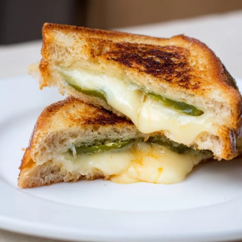 Golden-brown sourdough slices stuffed with creamy Havarti cheese and spicy jalapeño slices, perfectly melted and ready to serve.