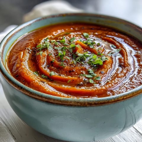 Velvety Roasted Vegetable Soup served warm in a rustic bowl, garnished with fresh parsley, toasted seeds, and a drizzle of olive oil.