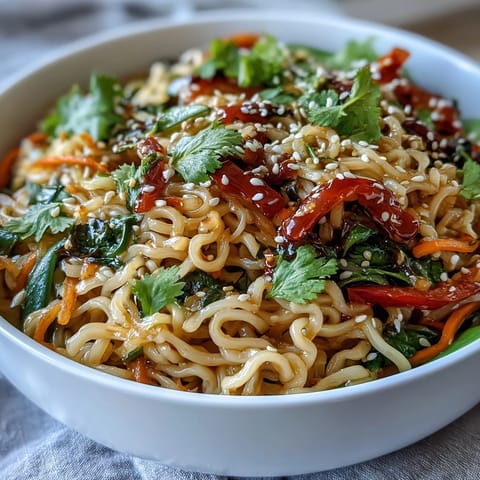 Glistening shirataki noodles tossed with bok choy and bell peppers in a fragrant ginger sauce.