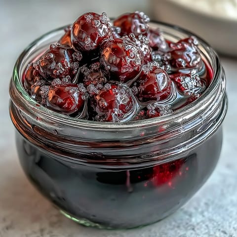 Deep purple Easy Blackcurrant Liqueur shimmering in a glass bottle with fresh berries nearby.