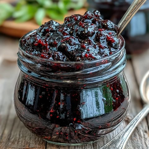 Homemade Black Currant Jam glistening in a jar, spread thickly on warm buttered toast for a classic breakfast treat.