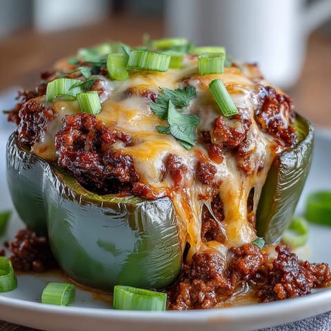 Keto taco stuffed bell peppers with cheddar melt top, featuring colorful peppers filled with spiced ground beef and melted cheese.  