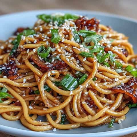 Aromatic Asian ginger scallion noodles tossed in a savory soy glaze with fresh scallions and chili.  