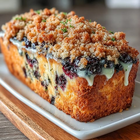 Golden sourdough loaf with blueberry lemon swirl and buttery crumble topping, perfect for breakfast or a sweet afternoon treat. Moist lemon blueberry sourdough bread with a golden crumble top, ideal for brunch or dessert. Tangy lemon and juicy blueberry sourdough loaf crowned with a crisp, buttery crumble, a delightful homemade treat.