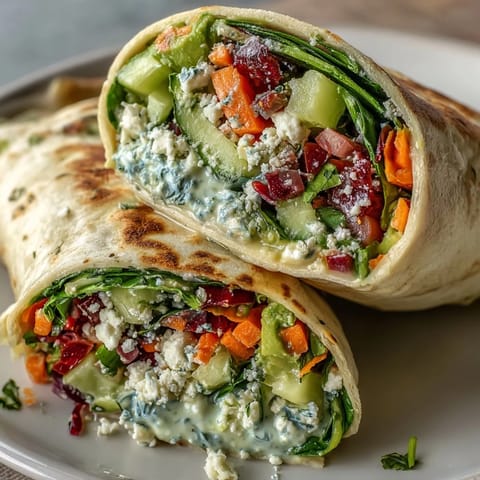 Crunchy vegetable wraps with creamy lemon aioli, spinach, avocado, and feta—perfect for a fresh picnic lunch.