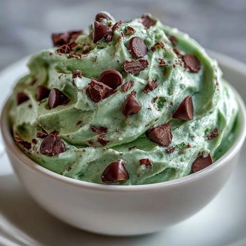 Creamy St. Patrick's Day mint chocolate chip dip with green swirls and mini chocolate chips, served with graham crackers for dipping.