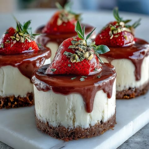 Dubai Chocolate Strawberry Cheesecake Cups: Mini desserts with chocolate biscuit base, creamy cheesecake, and fresh strawberry topping.